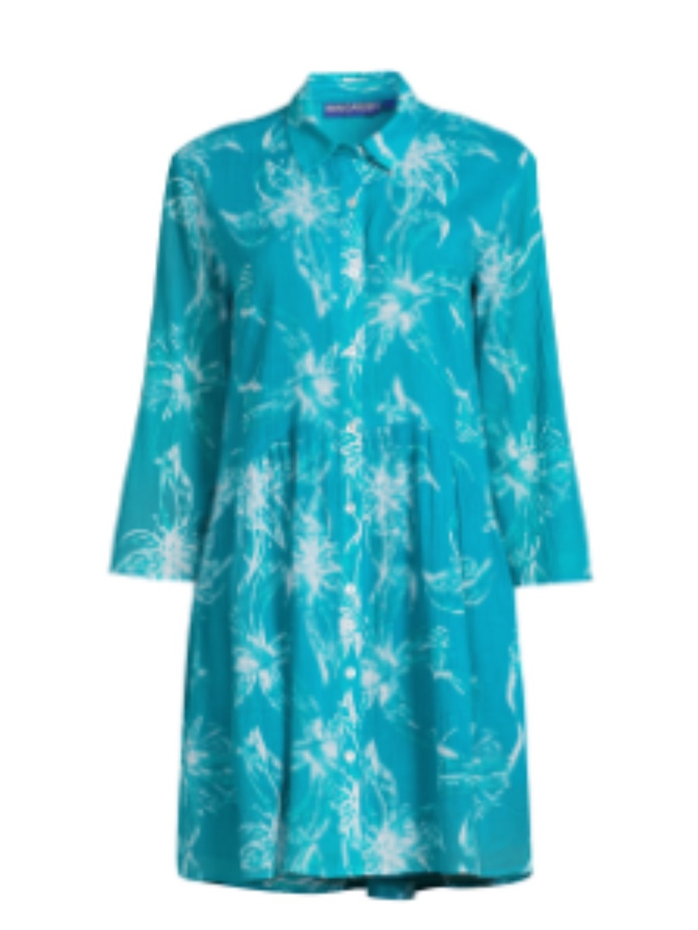 Ro’s Garden Deauville Mini Shirt Dress Turquoise Floral-Print Aquacelaya